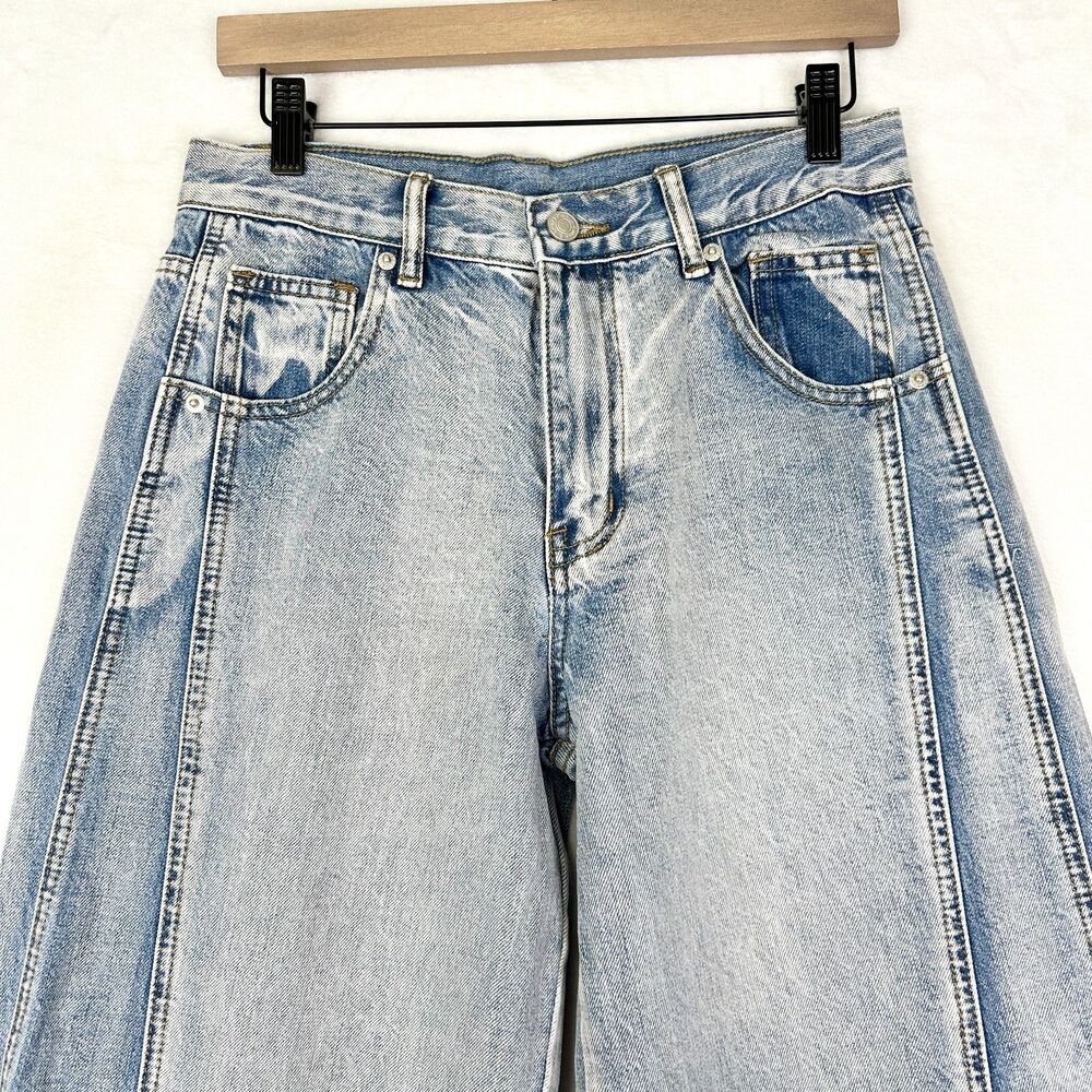 Bohme Kadie High Rise Baggy Jeans Light Wash Size Small NWT Button Cuff Rigid - Picture 5 of 11